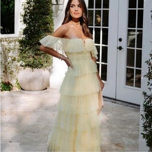 FRANCESCA TULLE TIERED MAXI DRESS - YELLOW